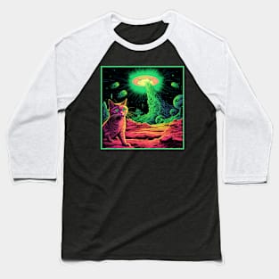 UFO & Space Cat Baseball T-Shirt